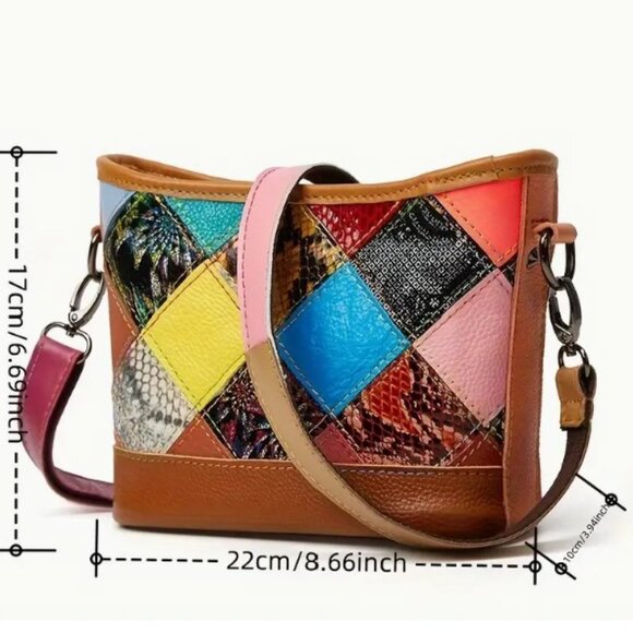 Womens Fashion Crossbody Bag Random Color Patchwork Shoulder Bag Leather Fabric - Picture 3 of 11